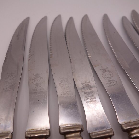 Set of Eight(8) Crown Sheffield Stainless C.S.C. Warranted Cutlery Steak Knives - Picture 2 of 11